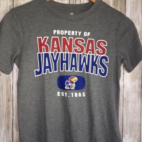 NCAA Kansas Jayhawks Grey Tee Boys Medium - Picture 2 of 4